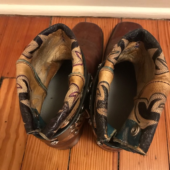 Folded flipped vintage Nocona painted cowboy Canty boots - Picture 7 of 11